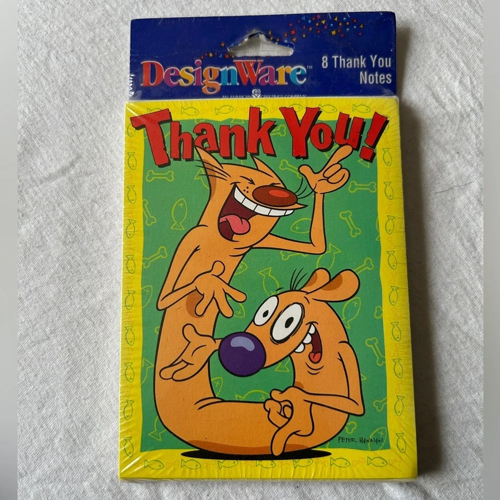 VTG 90s Nostalgia Millennial Cartoon Catdog Greeting Design-ware Thank You Cards
